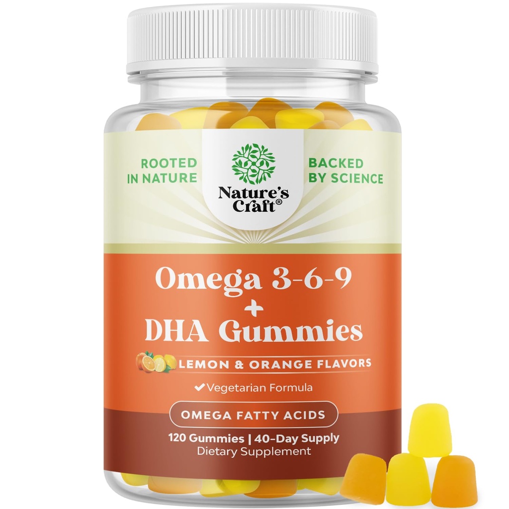 Vegetarian Omega 3 Gummies para Adultos - Vegetarian Omega 3 6 9 DHA Gummies para a saúde do osso do cérebro e coração e apoio conjunto - peixe arroto livre planta baseada Suplemento Homens