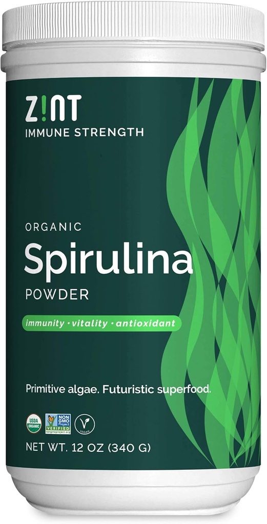 Zint Spirulina Pó, Orgânico (12 oz): Suplemento de suporte imunológico Premium, Alga azul-verde, Immunity Booster, Proteína Vegan não-irradiada