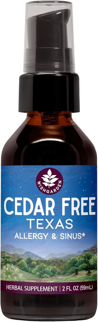 WishGarden Herbs Cedar-Free Texas Allergy & Sinus - Planta-Baseado Alergia Alergia para Adultos, Ajuda a acalmar os sintomas da febre Cedar, Zone 5 Fórmula de alergia, Texas Cedar Fever Alergia Relief Drops, 2 onças