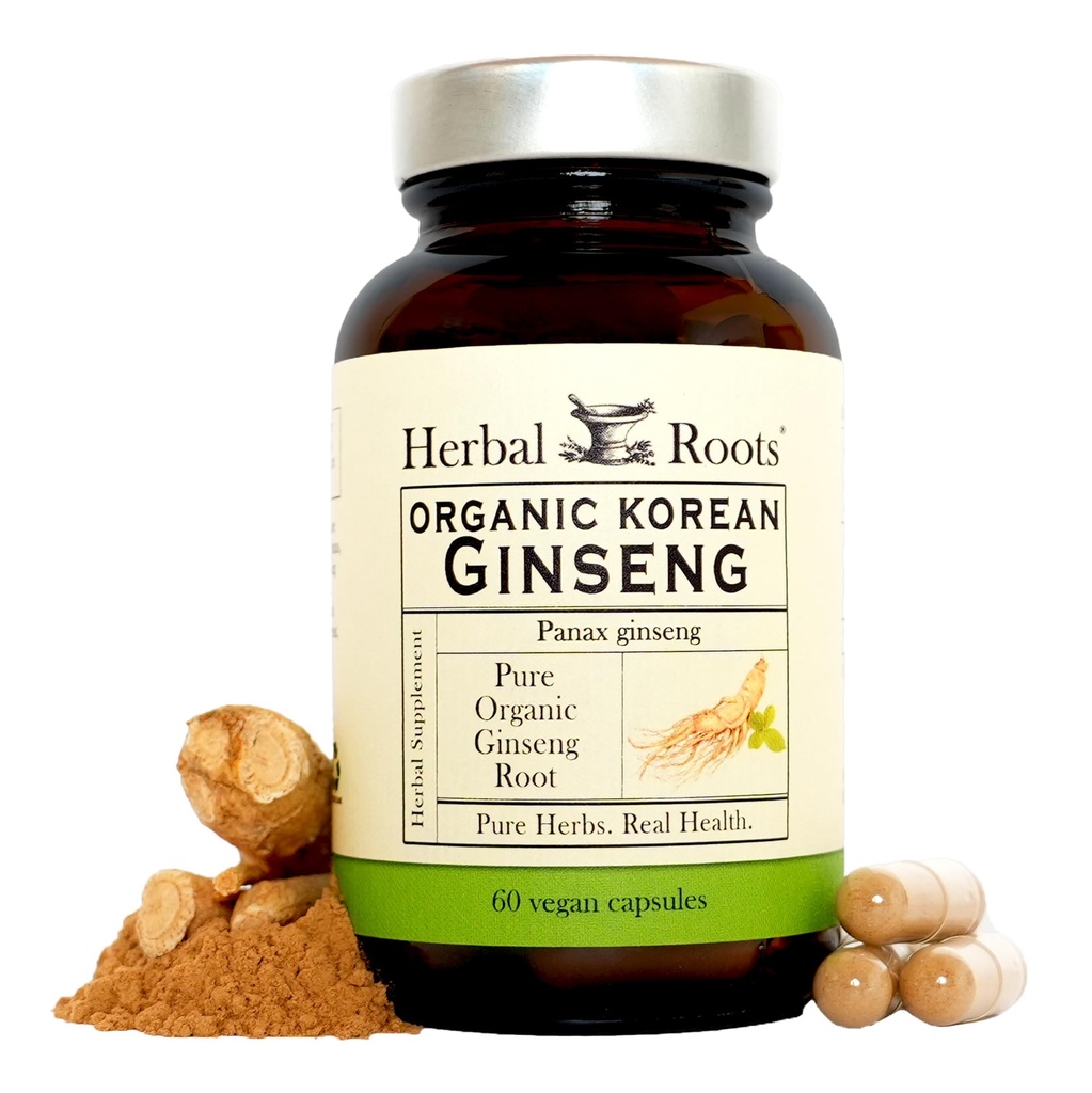 Ervas Raízes Panax Ginseng Orgânico Coreano Ginseng Raiz de Pó , 1000mg , Alto Ginsenosídeos para Energia e Desempenho , 60 Cápsulas Vegan