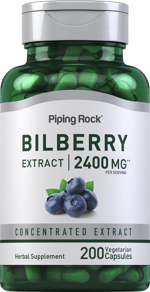 Piping Rock Bilberry Extract Cápsulas 2400mg 200 comprimidos □ Herbal Extract Supplement □ Vegetarian, Non-GMO, Gluten Free