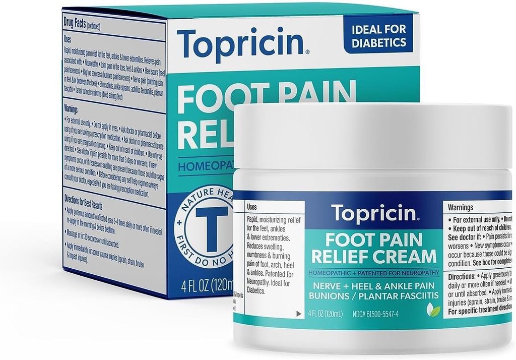 Topricin creme de terapia de alívio da dor do pé (4 onças) rápida ação dor alívio Rub