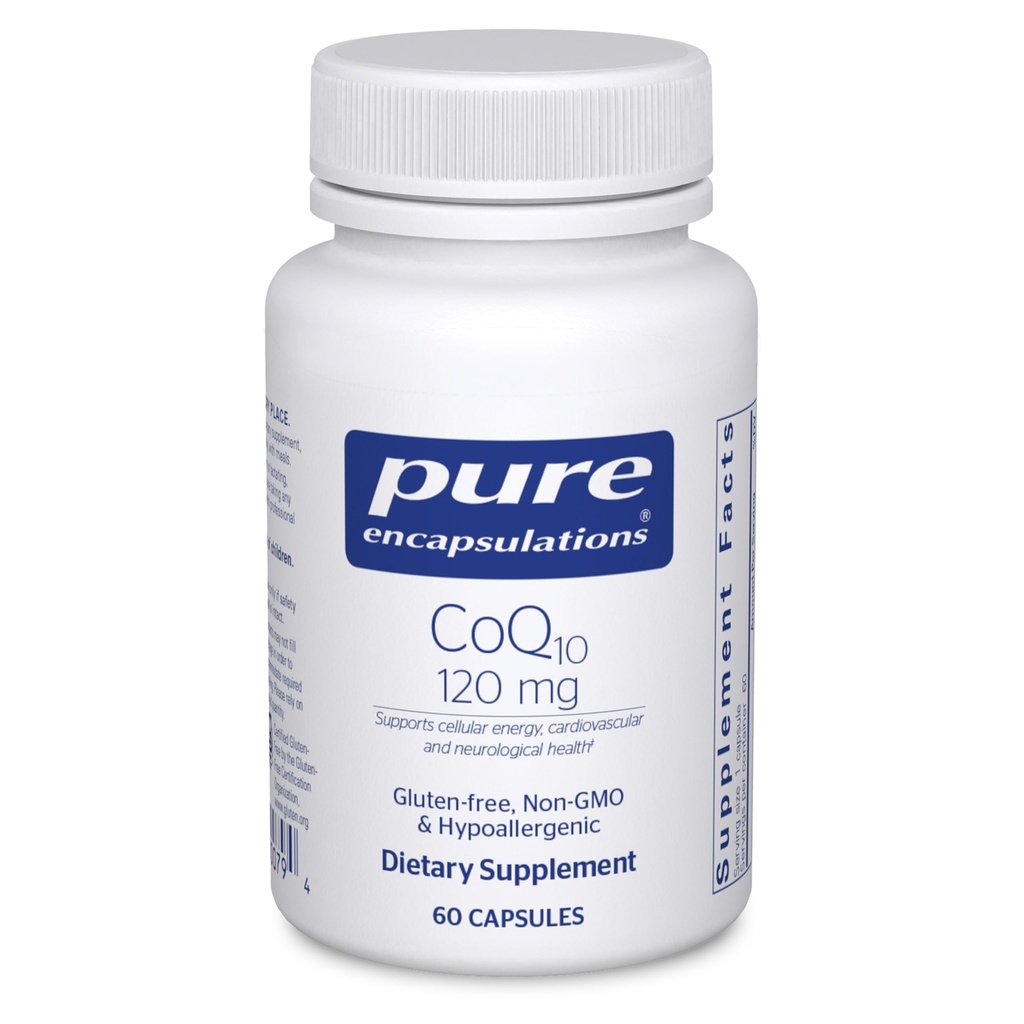 Encapsulamentos puros CoQ10 120 mg - Coenzima Q10 Suplemento para Saúde do Coração, Energia, Antioxidantes, Saúde do Cérebro e Memória - Saúde Celular, Cognição e Suporte Cardiovascular* - 60 Cápsulas