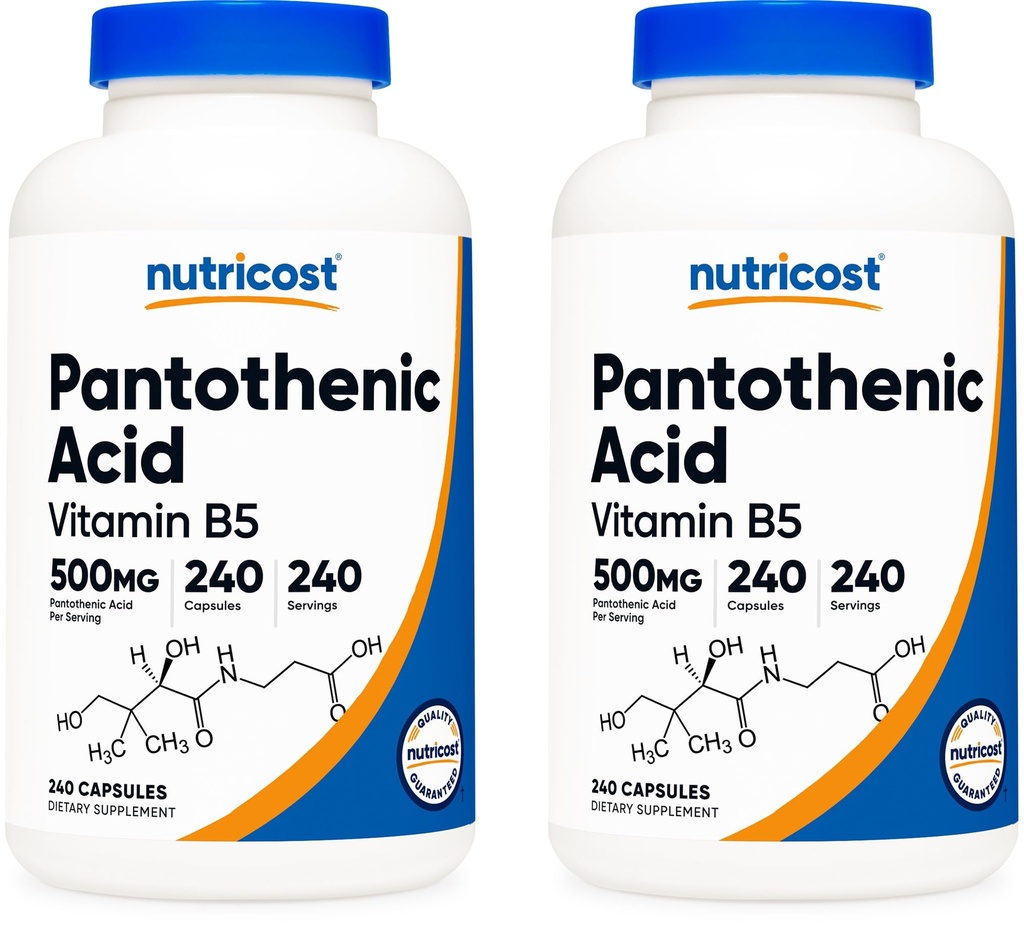 Ácido pantoténico de nutricosto (Vitamina B5) 500 mg, 240 cápsulas (2 frascos)