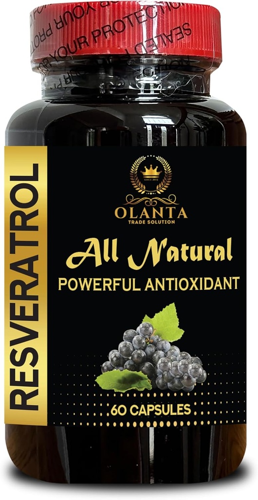 Extrato RESVERATROL - Suporte Imune Orgânico, Complexo Antioxidante, antioxidantes brilhantes da pele, Pílulas de Energia e Foco, Promove Bem-Estar Geral - 1 Garrafa 60 Cápsulas