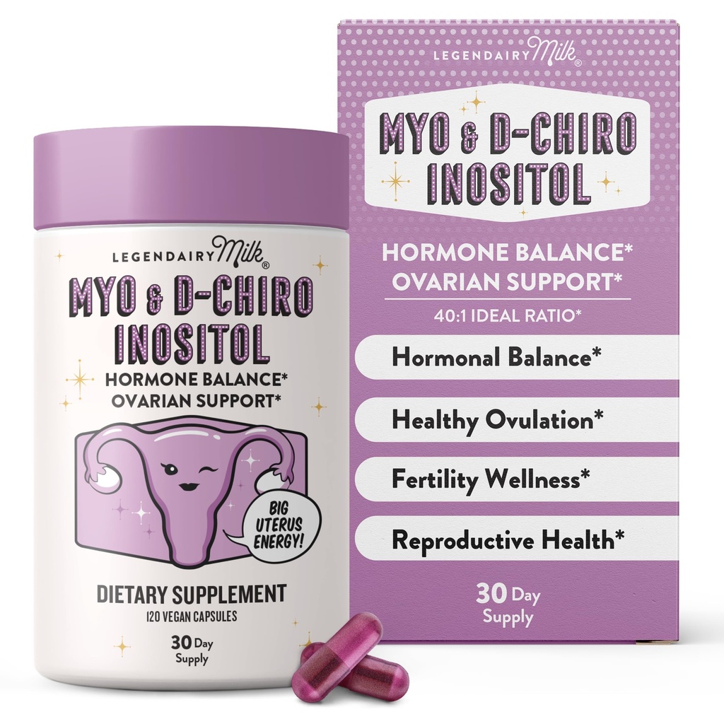 Legendairy Milk Pure Inositol Supplement - Myo Inositol e D-Chiro Inositol Cápsulas - Razão ideal de 40:1 - Ovarian & Fertilidade Suporte para Mulheres - Fonte de 30 dias