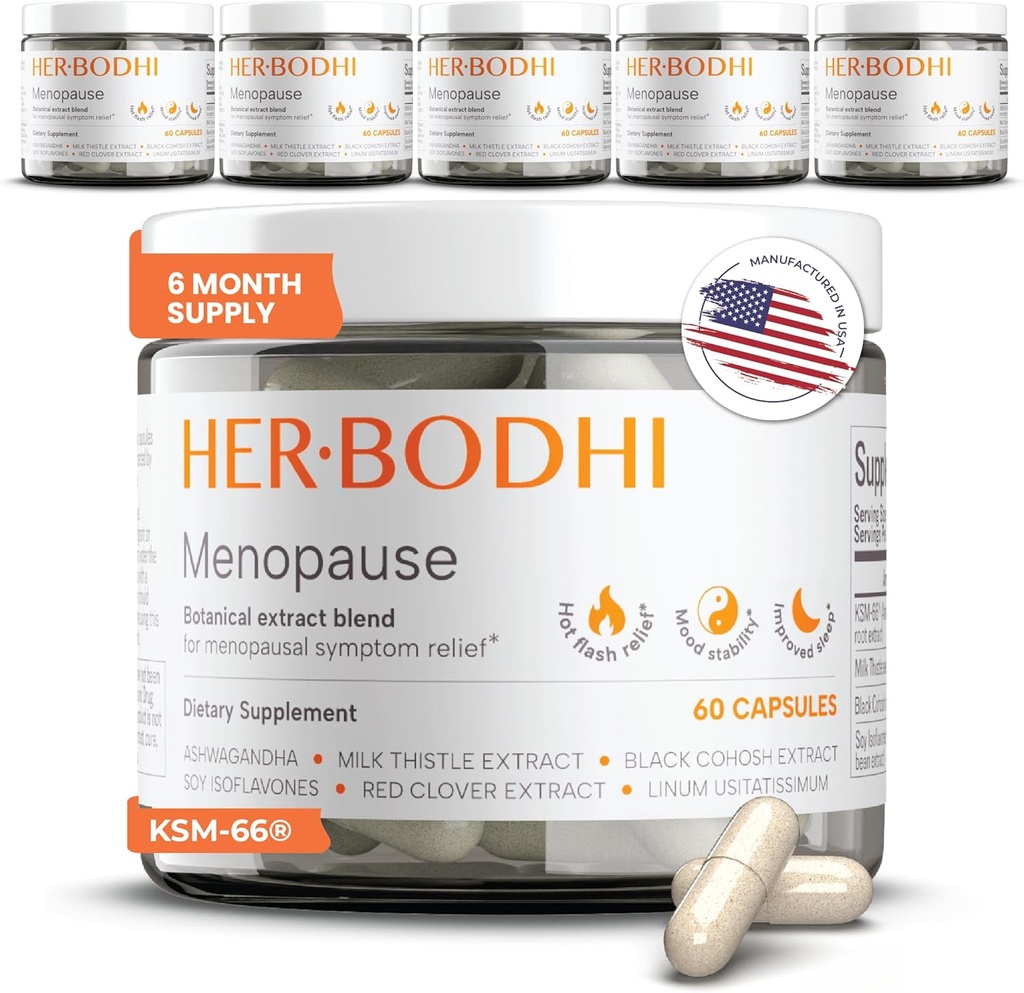 Meno- Menopausa Equilíbrio Hormonal para Mulheres, Estrogênio Soja Isoflavonas Menopausa Suplemento para Mulheres, Ashwagandha, Black Cohosh Hot Flashes Menopausa alívio, Night Sweats alívio 360Caps
