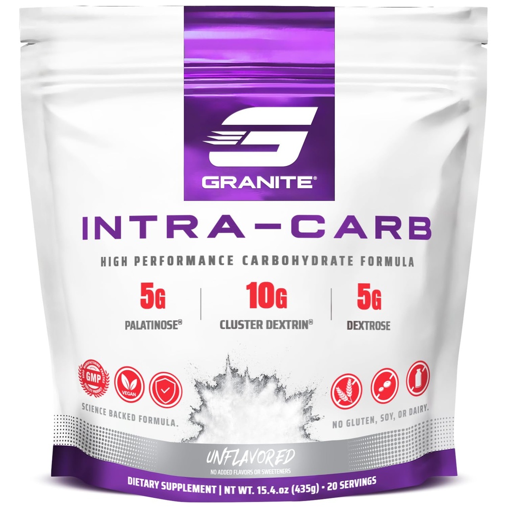 Pó de Granito Intra Carb, sem sabor, mistura carboidratada de alto desempenho com cluster Dextrina, Palatinose, & Dextrose, Suporta Energia e Treinamento (20 Servões)