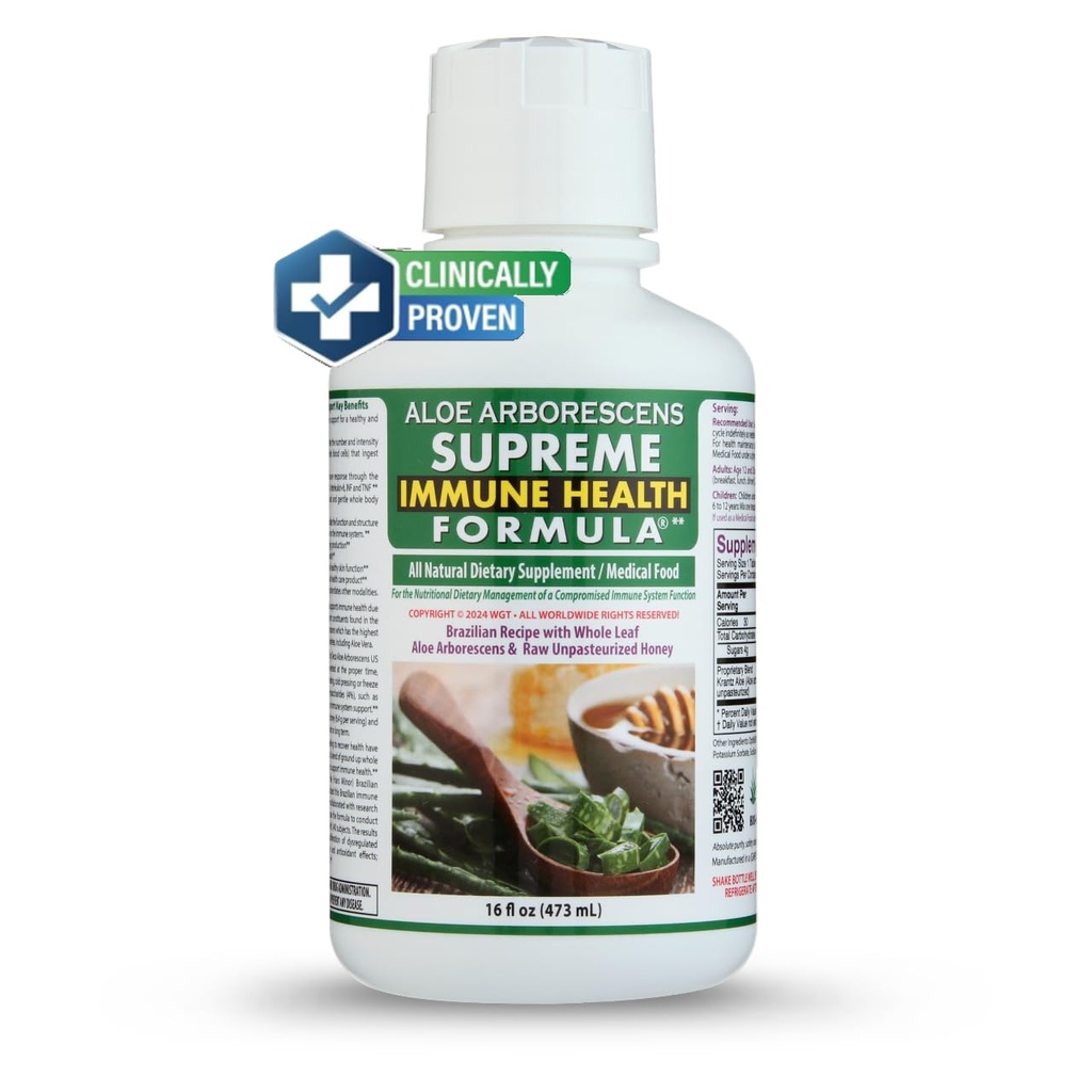 Fórmula Supreme Imune Health - Dr. Recomendado clinicamente fórmula Imune Imune Health para Adultos e Crianças - Orgânica Folha inteira Aloe Arborescens Juice + Raw Unpasteurized Honey for Imune Support -16oz