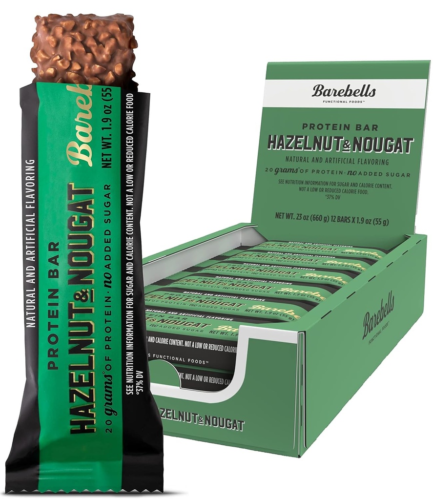 Bares de Proteínas Bares de Barrinhas Hazelnut & Nougat - 12 Count, 1,9oz Bares - Lanches de Proteínas com 20g de Alta Proteína - Chocolate Protein Bar com 1g de Açúcares Totais - On The Go Protein Snack & Breakfast Bares