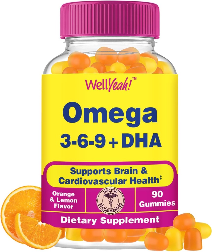 Bem... Sim Omega 3 6 9 chicletes com óleo de linhaça e DHA alternativa de óleo de peixe Vegetarian Omega 3 GMO livre, sem glúten, laranja e limão sabor , cores naturais fontes e sabores , 90 contagem