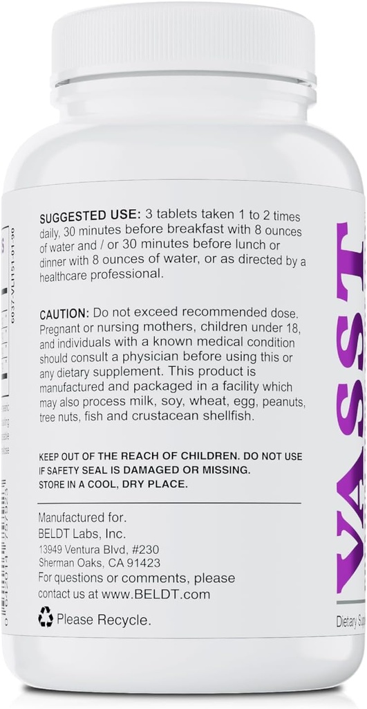 BELDT Labs VASST Nitric Oxide Booster, N.O. Suplemento com mais de 3.000mg de Arginina-AKG, OKG, GKG e L-Arginina HCL para construção muscular e Vascularidade aumentada - 90 Comprimidos