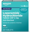 Cuidados Básicos Comprimidos de cloreto de loperamida, 2 mg, Antidiarreia, 24 Count (Pacote de 1) (O pacote pode variar)