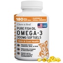 Wild Caught Omega 3 Fish Oil para Cães - 180 Cápsulas Softgel para Pele Saudável e Revestimento - 300 mg Mini Pílulas de óleo de peixe para Pastagem, Pele Coceira Seca e Hot Spots - Pet Omega Salmon Supplement