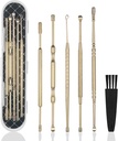Hion 6 Pcs Extended Ear Wax Removal Kit,Professional Double-Headed Ear Pick Earwax Removal Tools,316L Inox Steel Ear Cleaner Curette com escova de limpeza e caixa de armazenamento,Suit for Kid Adult(Ouro)