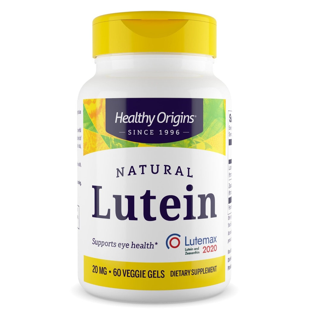 Origem saudável Lutein 20 mg (Lutemax 2020 com Zeaxanthin, Não-GMO, Vegan, Eye Support), 60 Gels vegetarianos