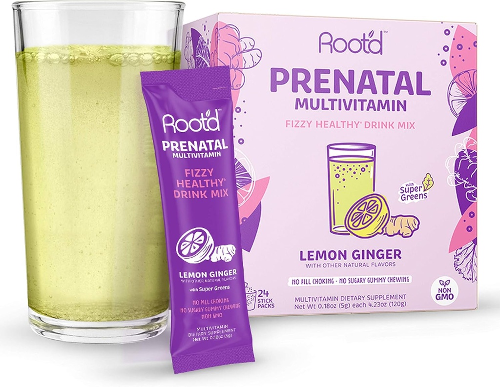 Vitamina pré-natal em pó - Gravidez Multivitamina com 25 vitaminas e minerais A, C, D, E, B12, B6, K, Ferro, Folato, Probióticos, Super Verdes Orgânicos