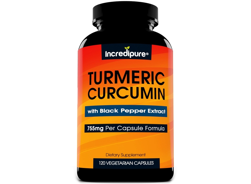 Suplemento de Curcumina Turmérica w/ BioPerine - 755mg por cápsula, 120 Tampas Veggie por Incredipure de Curcumina