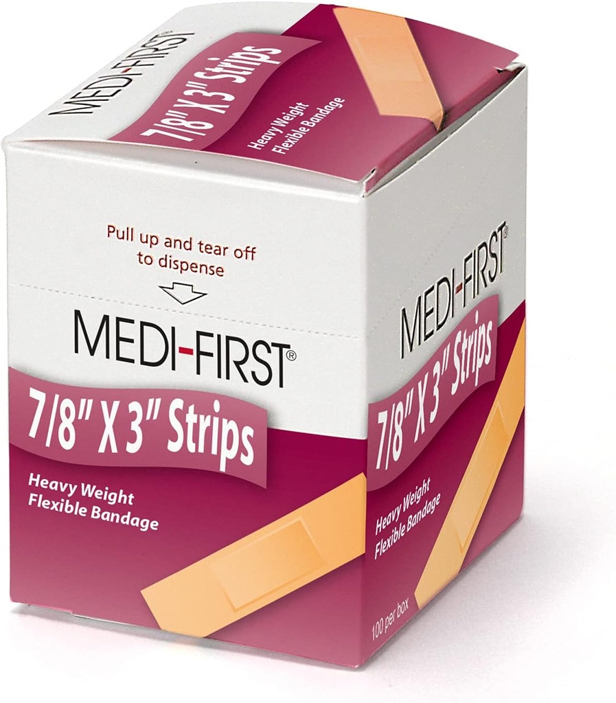 Medique Products 61433 Extra Heavy Heavy Weight Latex Free Flexible Strip Bandages, 7/8 polegadas por 3 polegadas, 100 por caixa