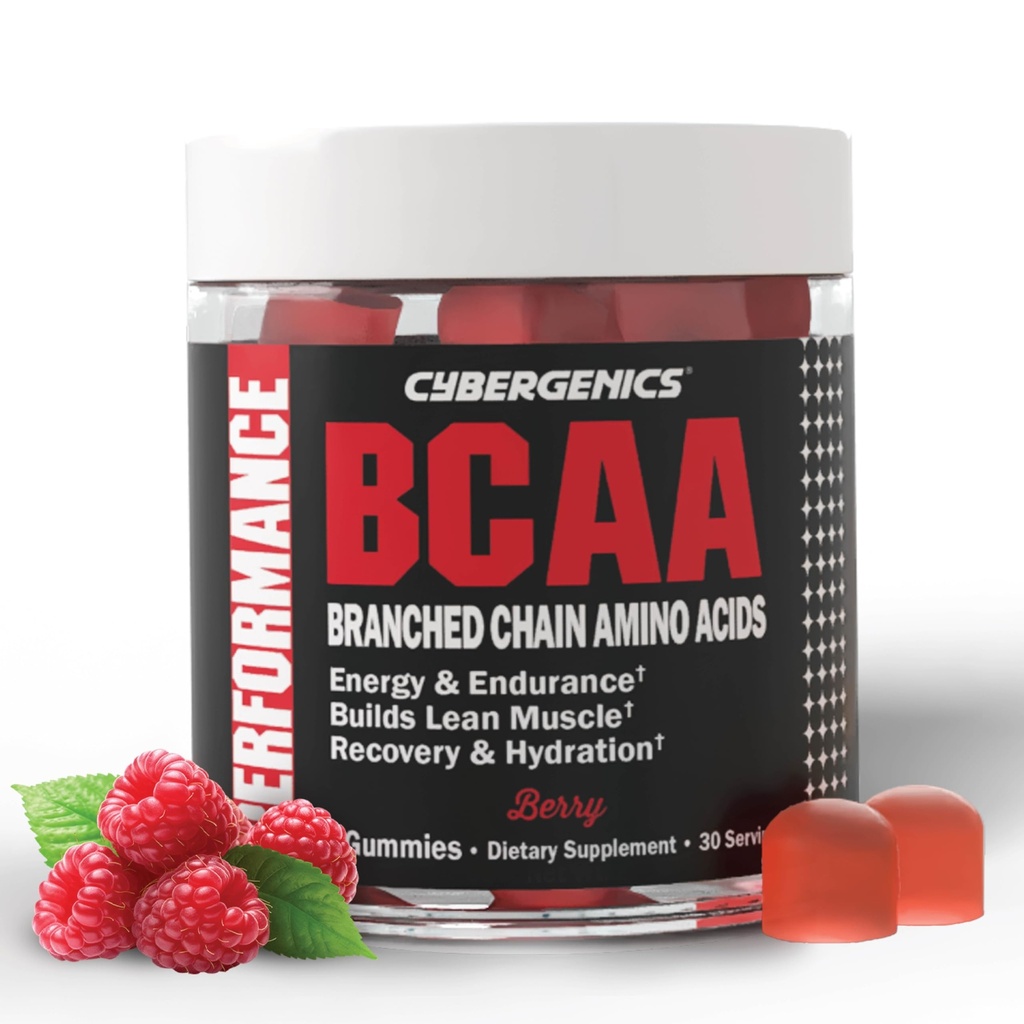 BCAA Gummies, mastigadores de energia com eletrolíticos Ranched Chain Amino Acids, Construir músculo magro e aumentar a resistência, 60 chicletes, sabor Berry