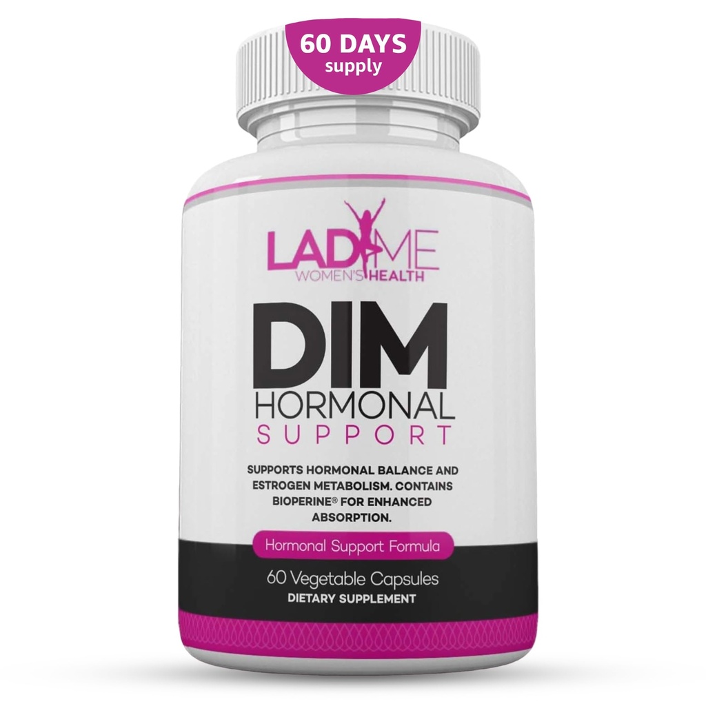 DIM Complex 150mg Suporte Hormonal Relief Suplemento de alívio de menopausa para Hot Flashes & Hormonal Acne Relief Bioperine, Brócolos e cálcio Estrogênio Metabolismo Balanceamento Pílulas para Mulheres 60 Cápsulas por LadyMe