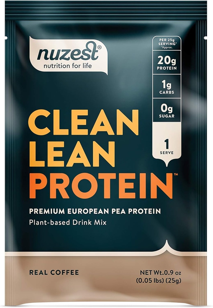 Nuzest - Pó de proteína de ervilha - Clean Lean Protein, Premium Vegan Plant Based Protein Powder, Dairy Free, Gluten Free, GMO livre, Naturalmente adoçado Protein Shake, Real Coffee, 1 Serving, 0.9 oz