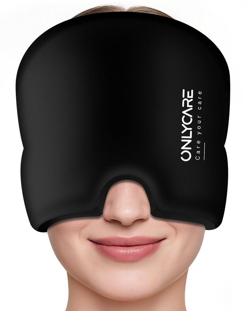 SOMENTECARE Migraine Relief Cap, Máscara Migraine calmante,Upgraded Gel Odorless Ice Head Wrap, Hot and Cold Therapy, FSA-HSA Elegível Cefaleia Pacote de Gelo para Tensão e Estresse (Preto)