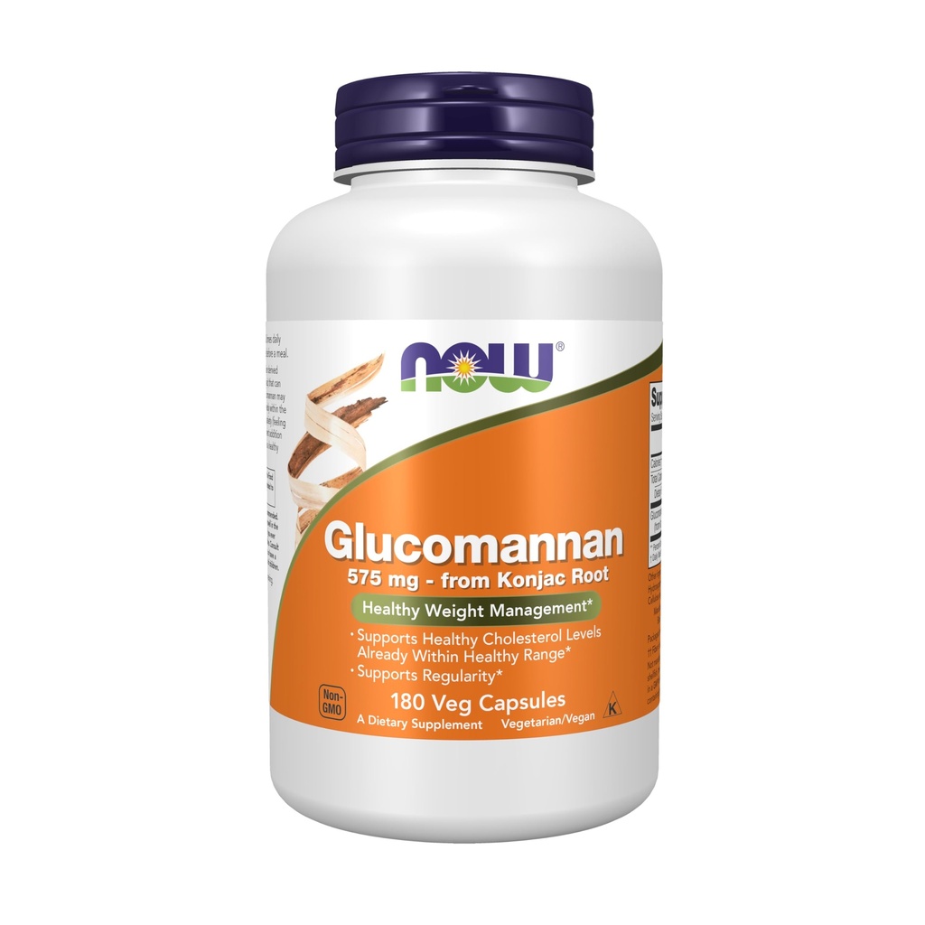 NOW Foods Supplements, Glucomannan (Amorphophallolus konjac) 575 mg, Suporta Regularidade*, Gestão de Peso Saudável*, 180 Cápsulas Veg