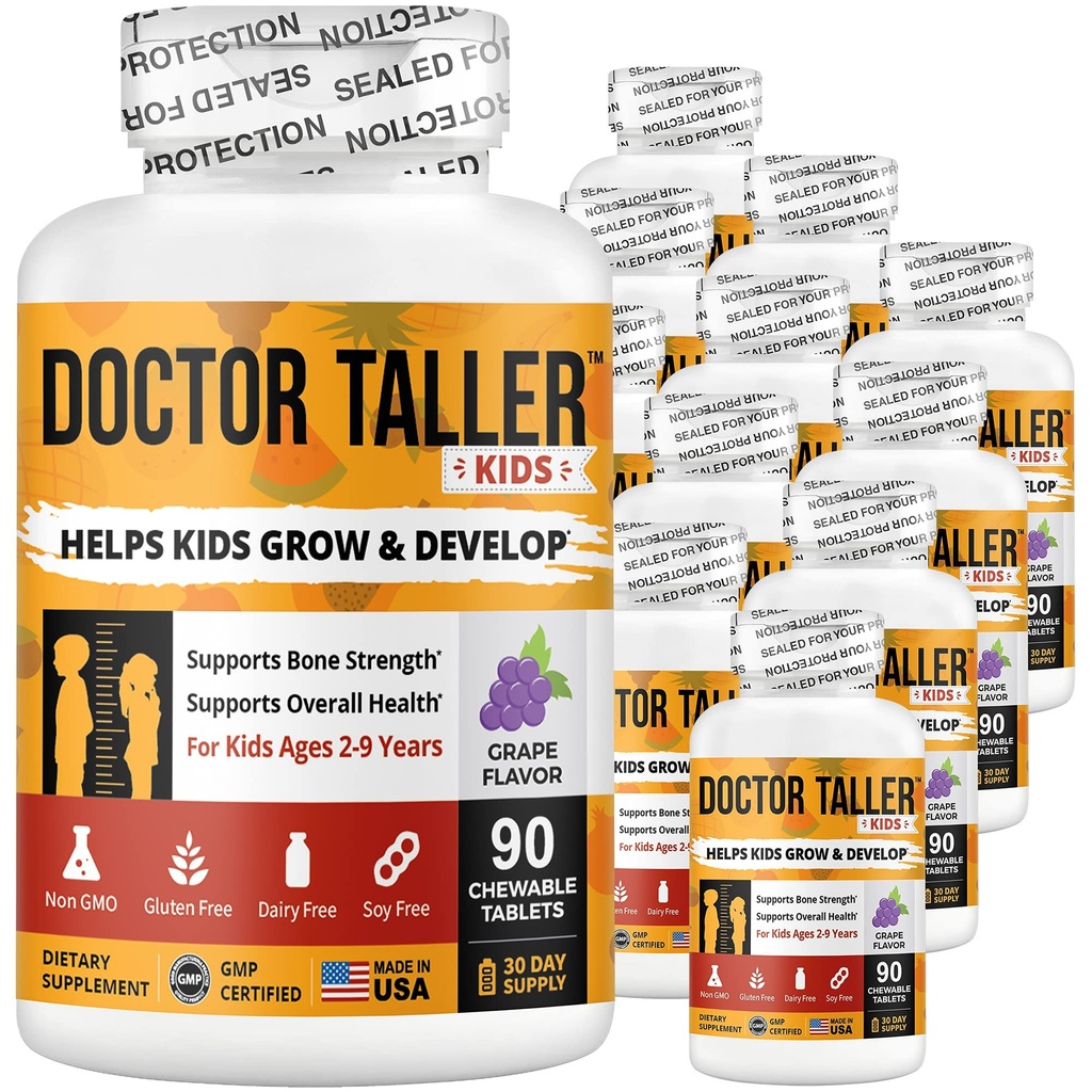 NuBest Doctor Taller Kids - Apoie a força óssea com multivitamínicos, multiminerais, cálcio - Fórmula Premium para idades de 2 a 9 anos - Sabor de uva - 12 Pack  .