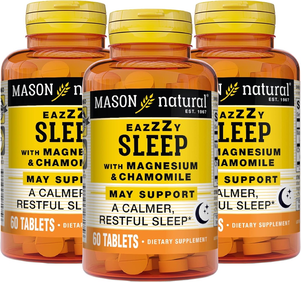 MASON NATURAL Eazzzy Dormir com Magnésio e Camomila - Ajuda natural ao sono, Suporta um sono mais tranquilo e tranquilo, 60 comprimidos (Pacote de 3)