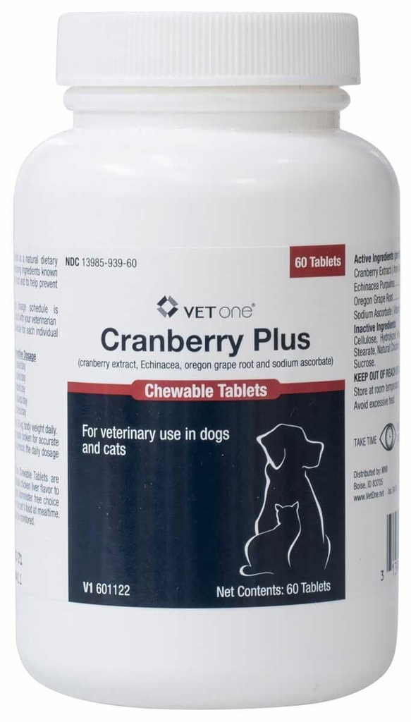 Vet One Cranberry Plus para cães e gatos - Urinary Tract e suporte de bexiga - 60 comprimidos mastigáveis