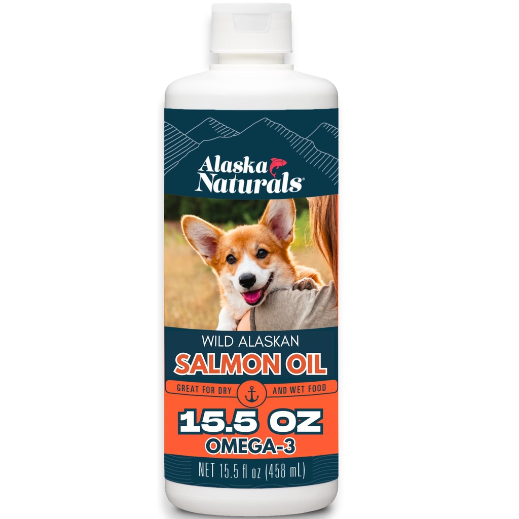 Alaska Naturals Wild Alaskan Salmon Fish Oil Supplement for Dogs Skin and Coat with EPA DHA Omega 3 Fatty Acids Liquid Food Topper 15.5 oz. Bomba