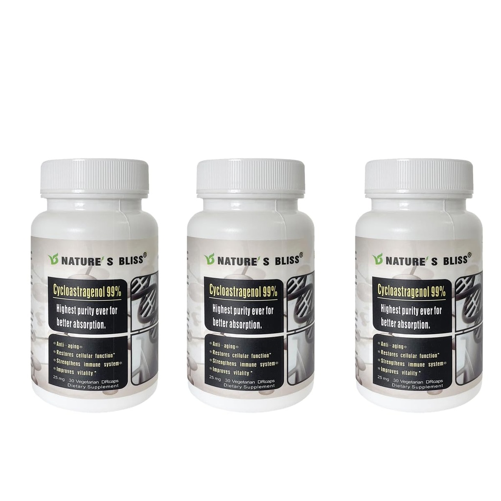 Vislumbre da natureza Suplementos Telomere Cycloastragenol 25mg 99%, Extrato de raiz de Astragalus, Suplemento Anti envelhecimento, Made in USA, Immunity Boost, Estômago ácido protegido, Super Absorção, 90 Cápsulas