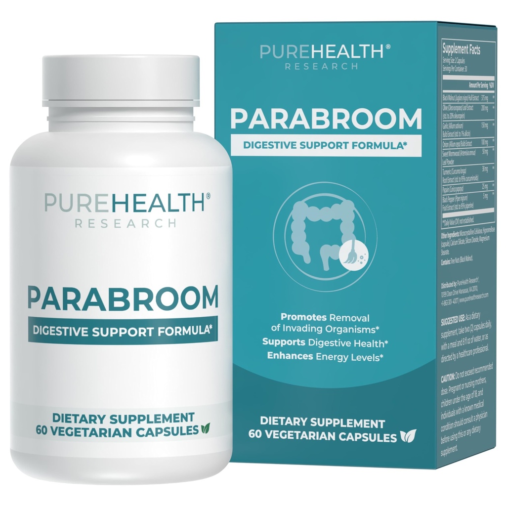 PUREHEALTH INVESTIGAÇÃO Parabroom - Gut Cleanse & Health Supplement - com noz preta, doce Wormwood Pó, Extrato de Azeitona, Folha de Oliva, Alho & cebola - Suporte digestivo para mulheres e homens 60 Cápsulas