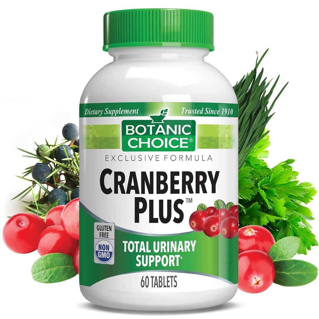 Variável Botânica Cranberry Plus Total Urinary Support - Urinary Tract Health for Women and Men with Cranberry Concentrate, Uva Ursi, Buchu, Cálcio - 60 Comprimidos