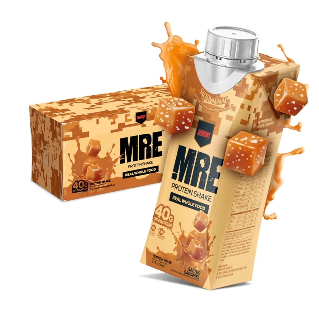 REDCON1 MRE Pronto para beber Shakes de proteína, caramelo salgado - Bebidas de proteína com fontes de alimentos inteiros - Açúcar Free RTD Shake Formulado para abastecer atletas a qualquer momento (12 Pack)