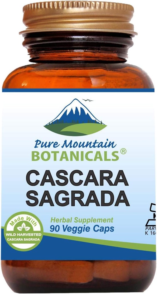 Pure Mountain Botanicals Cascara Sagrada Cápsulas - Vegan Kosher Caps Agora com 400mg de Wild Harvest Cascara Sagrada Aged Bark Supplement