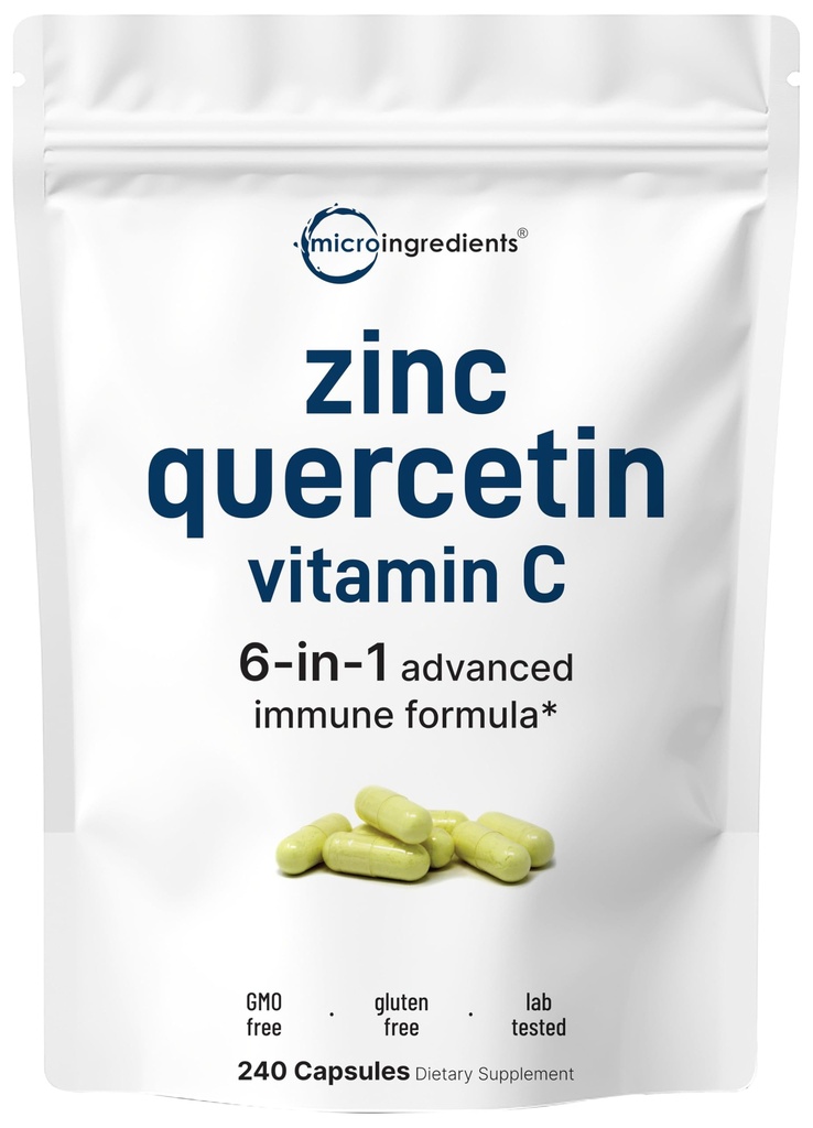 Micro Ingredientes Quercetina com Vitamina C e Zinco, 240 Cápsulas Ourcetina 500mg, Vitamina C 500mg, Zinco 50mg (Picolinato, Citrato, Glicinato, Gluconato)