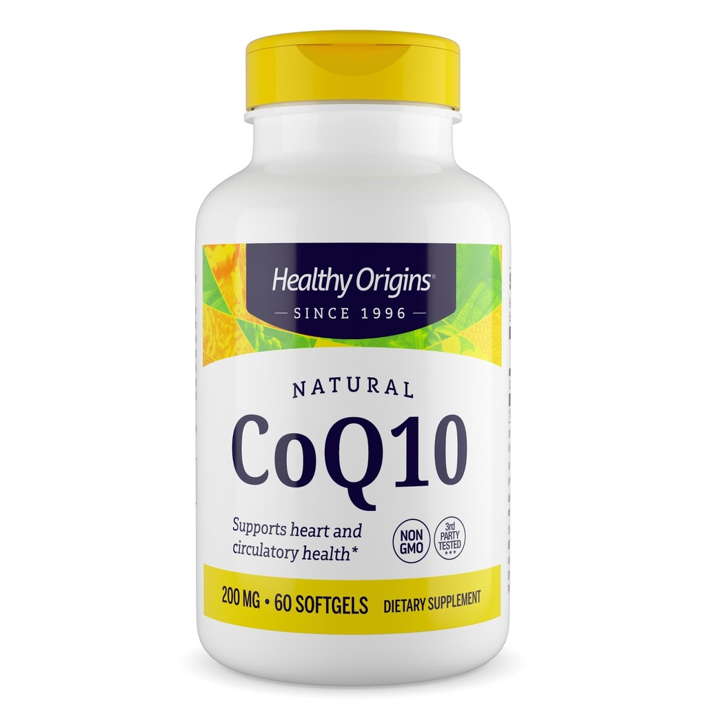 Origem saudável® CoQ10 200 mg – Natural Trans-Isômero Ubiquinona – Fermentado Levedura, Suporta Saúde do Coração e Energia Celular – Não-GMO 60 Softgels
