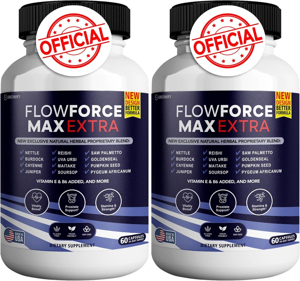 Flow Force Max Suplementos de próstata extra para homens Cápsulas, Suplementos de Saúde - Força Máxima, Tudo Natural para apoiar Função Normal e Saudável (120 Cápsulas) (2 Pack)