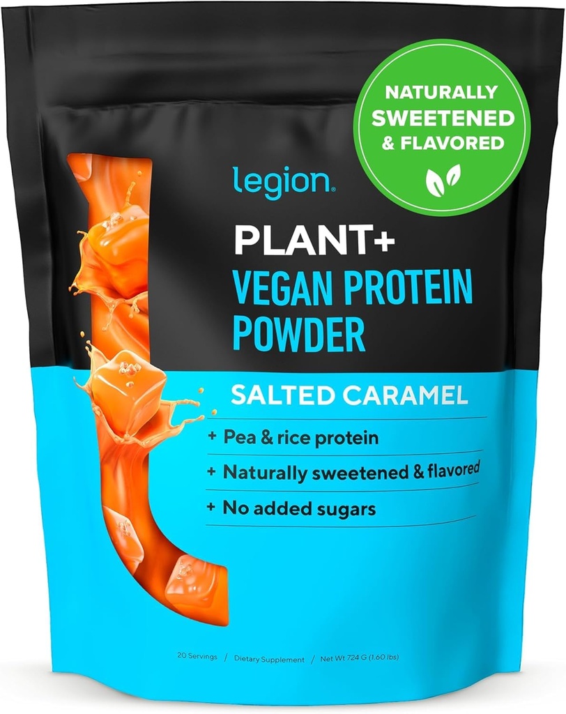 LEGION Planta+ Proteína Vegan Pó, arroz e ervilha, mistura de proteína baseada em plantas. Sem glúten, sem OGM, naturalmente adoçados e aromatizados, 20 Servings, 2 Lbs (Carmel salgado)