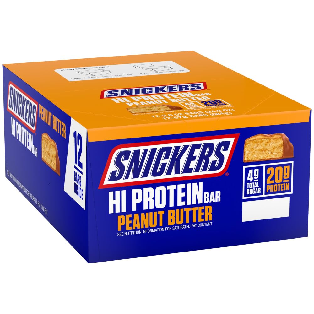 SNICKERS Hi Protein Bar - Manteiga de amendoim & Caramel, 2.0 oz, Pacote de 12, Alta Proteína, Saudável para Adultos