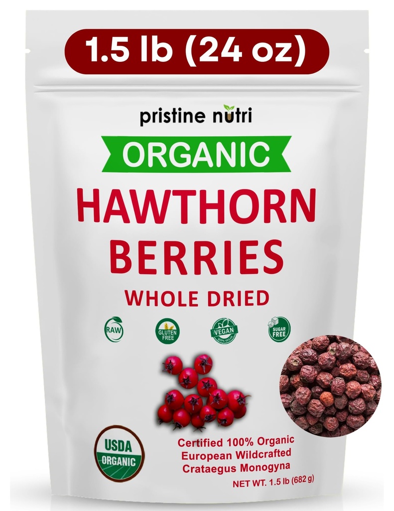 1.5 lbs (24 onças) 100% Orgânico Hawthorn Berries Secado Bulk □ Faça Hawthorn Berry Tea □ Europeu Wildcrafted Berries Faça chá bem-estar para o apoio do coração, pressão arterial e alívio de estresse (embalagem pode variar)