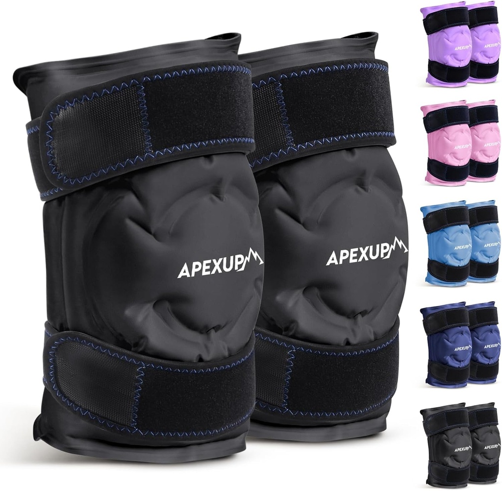APEXUP Pacote de gelo para alívio da dor do joelho, grande envoltório reutilizável após a cirurgia, gel flexível pacote frio para lesões, alívio da dor para trás, ombro, cotovelo, tornozelo e perna (Preto, XXL, 2PK)