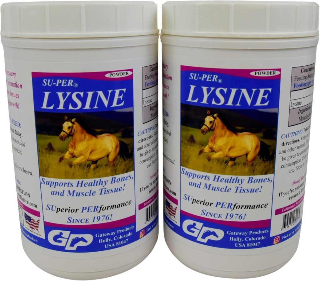 SU-PER suplemento de lisina para cavalos - Suporta ossos saudáveis e tecidos musculares - Equino essencial Aminoácido - 2,5 libras, (2 pacote)