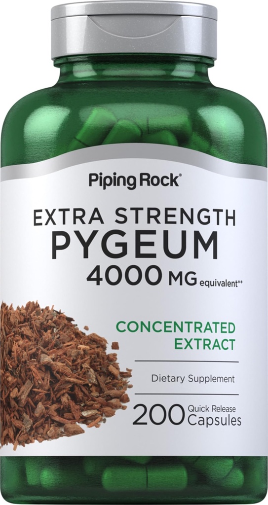 Piping Rock Pigeum Suplemento 4000 mg 200 Cápsulas para homens e mulheres Extrato de pygeum africanum bark ou extra-força extra