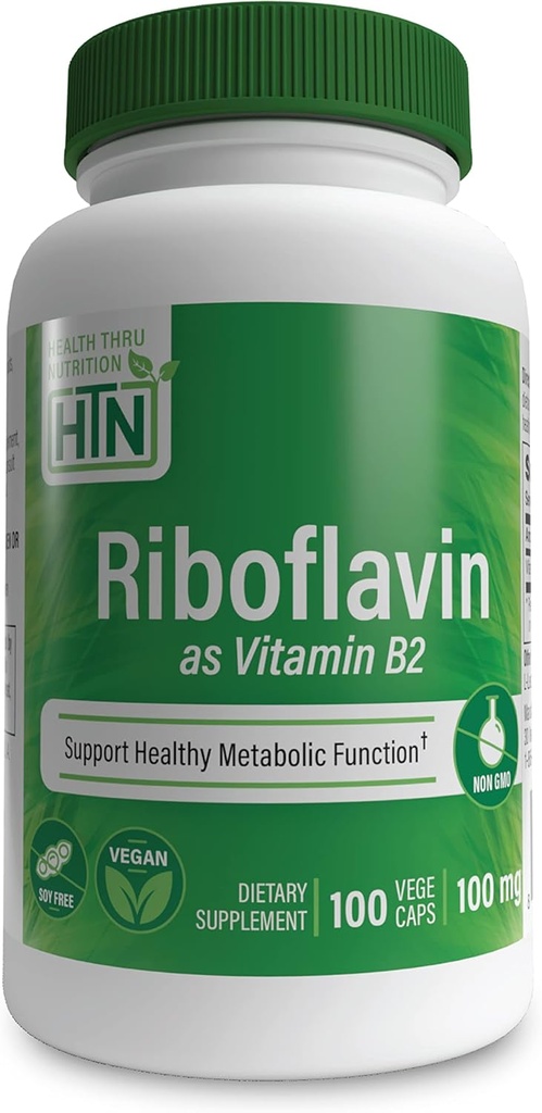 Saúde Thru Nutrition Riboflavina 100mg Vitamina B2 100 Vegecaps Suportes Energia saudável Função metabólica & Sistema Nervoso