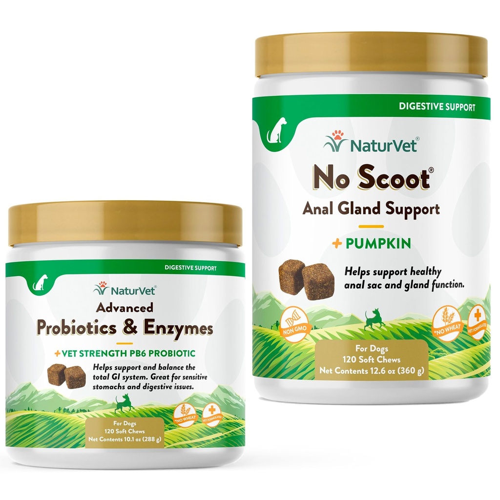 NaturVet Probióticos Avançados, Enzimas Saudáveis e PB6 Suplemento Probiótico para seus cães estômago, 120 mastigação suave & Sem Scoot para cães - 120 mastigação suave - Suporta saudável Anal Gland & Bowel Função