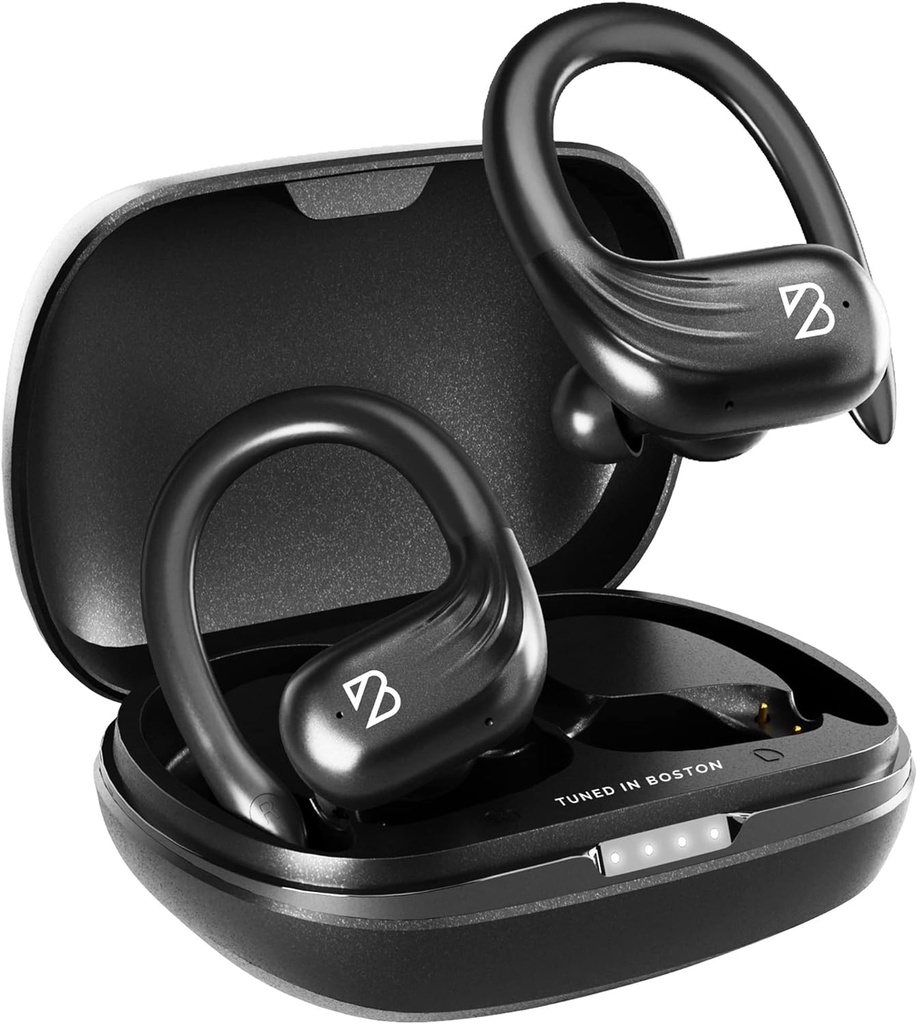 Back Bay Audio Runner 60 fones de ouvido sem fio, 80 horas de vida longa da bateria sobre o ouvido com EarHooks, Envolva em torno de fones de ouvido Bluetooth sem fio com microfone, fones de ouvido em fones de ouvido