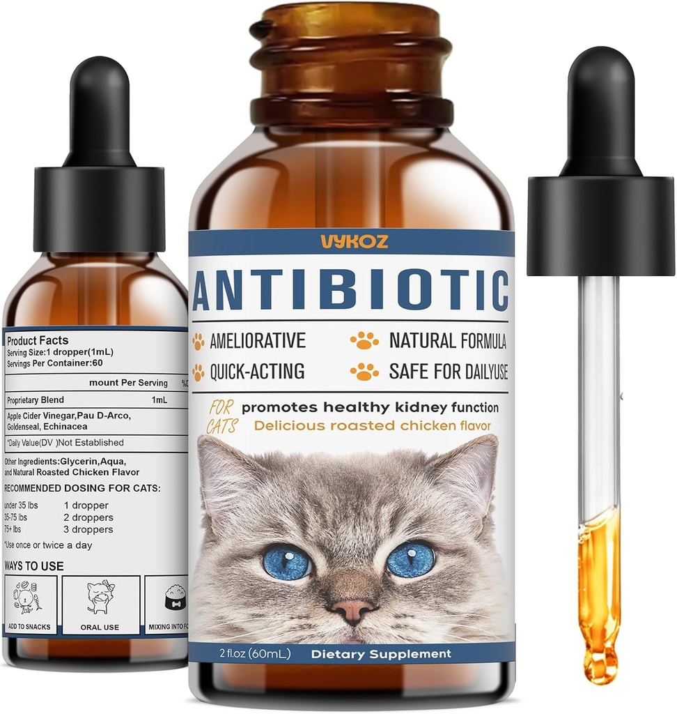 Antibióticos para Gatos - Antibióticos de Gato Natural para Alergia Itch Alief, Imune Boosting - Antibióticos para Imune Boosting, Infecções Urinárias Trato - Vitaminas Suplementares para Gato e Cão, 2 fl oz
